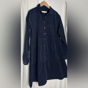 Loft corduroy Navy Button-Up Dress collar long sleeve boho style NWT Medium